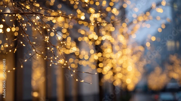 Obraz 冬の街を彩る金色のイルミネーション