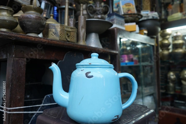 Fototapeta antique tea blue kettle