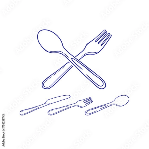 Fototapeta vector line art of a spoon, fork and knife for eating