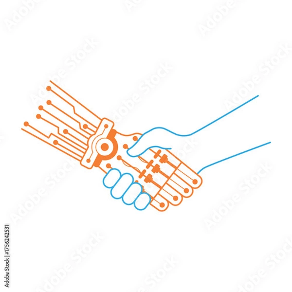 Obraz Human and robot hands shake basic RGB design template