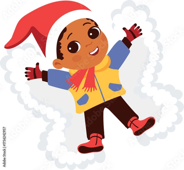 Obraz Boy Lying on Ground. Kid Making Snow