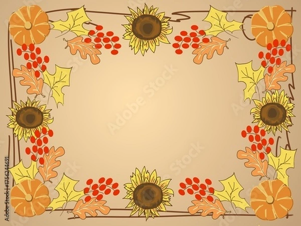 Obraz Autumn frame in folk style for editing.