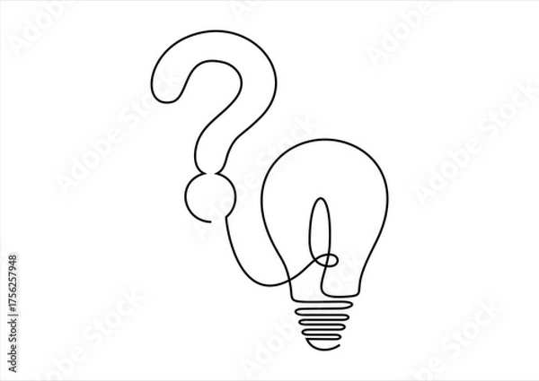 Fototapeta Continuous Line Drawing of Question Mark and Lightbulb Idea. continuous line drawing. Editable stroke.