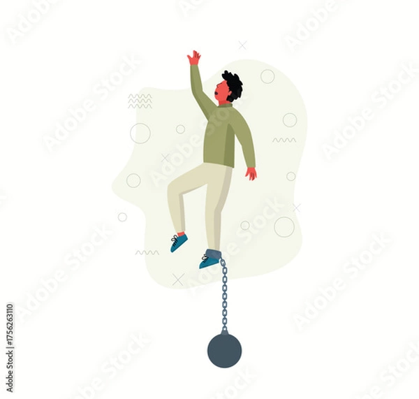 Fototapeta Man shackled by a ball and chain, reaching for freedom and overcoming burdens