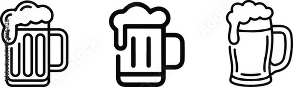 Fototapeta Beer Mug Tankard Icon Set, Drink and Bar Outline Vector Graphics