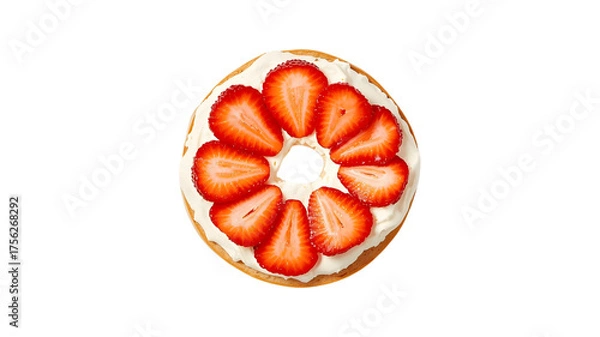 Fototapeta Sweet bagel with cream cheese and strawberry, transparent background PNG for food marketing and design