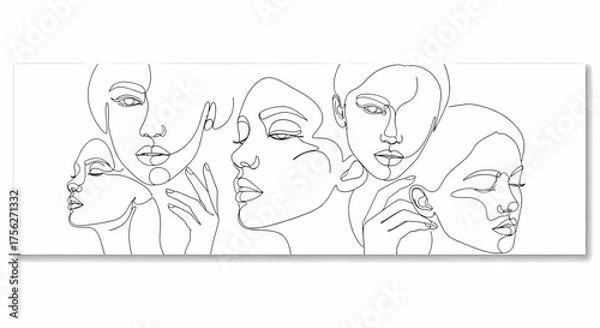 Fototapeta Line Art Faces Minimalist Portrait Collection of Women in Continuous Line Drawing