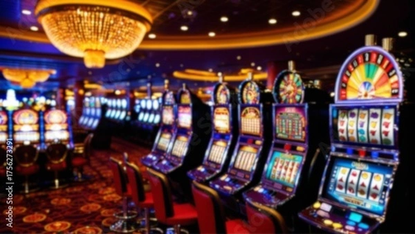 Fototapeta ボケソフトフォーカス背景のカジノ, スロット, 賭博, ベガス, スロットマシン, ジャックポット, ゲーム, お金, 賭け事, 勝つ,