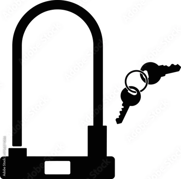 Fototapeta U-Lock or D-Lock Security Icon with Keys for Bicycle