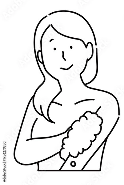 Obraz 体を洗う女性_線画
