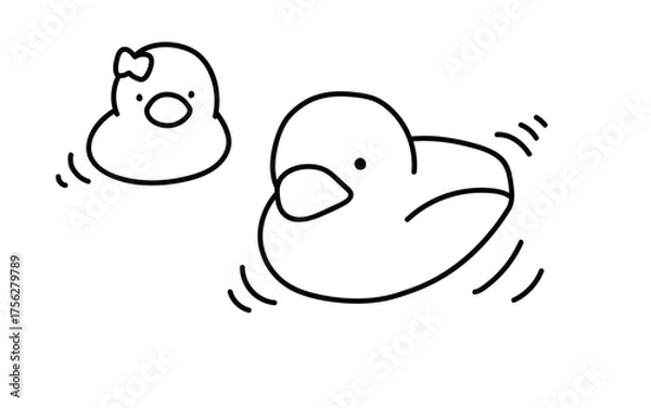 Obraz 湯舟に浮かぶアヒルのおもちゃ_線画