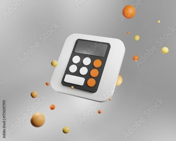 Fototapeta 3D White-black calculator icon with yellow-orange beads	