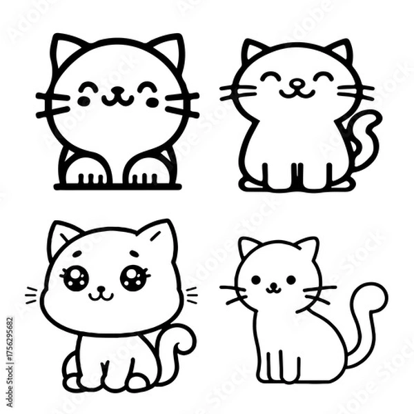 Fototapeta art line of funny cute cat with flat design on png Transparent 