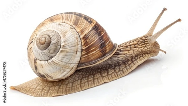 Obraz snail with visible shell texture white background