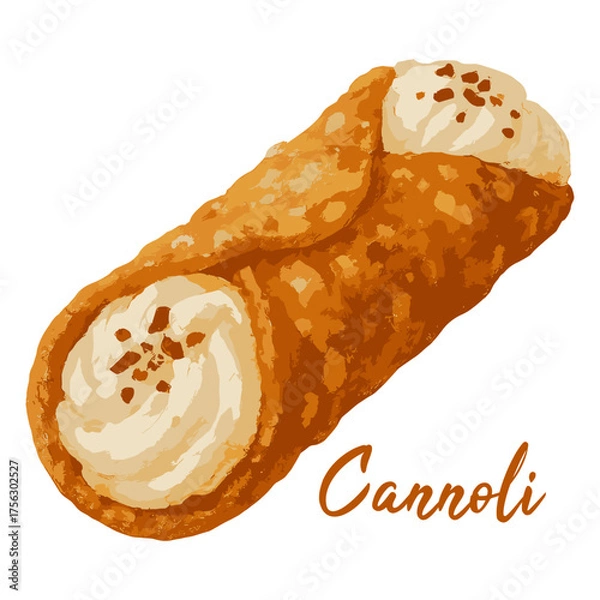Obraz cannoli in watercolor illustration style, isolated vector on white background