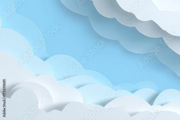 Obraz Rendered fluffy white clouds layered against a bright blue sky, abstract composition