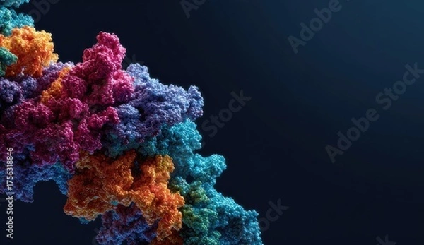 Obraz Abstract, macro view of layered, textured, vibrant, colorful cellular or molecular structure against a dark background