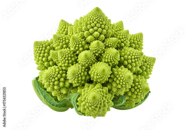 Fototapeta Isolated Romanesco broccoli head, green geometric vegetable with Fibonacci sequence
