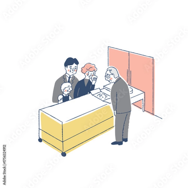 Fototapeta 火葬前に故人にお別れをする遺族　火葬・焼却炉