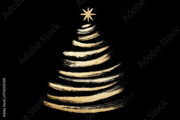 Obraz Golden Tree on Black Background with Glitter