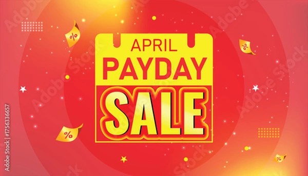 Fototapeta Vibrant vector design for a "Payday Sale" with bold yellow text on a calendar icon, set against a red-orange background.