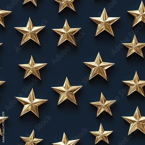 Fototapeta Repeating star pattern with metallic gold stars.