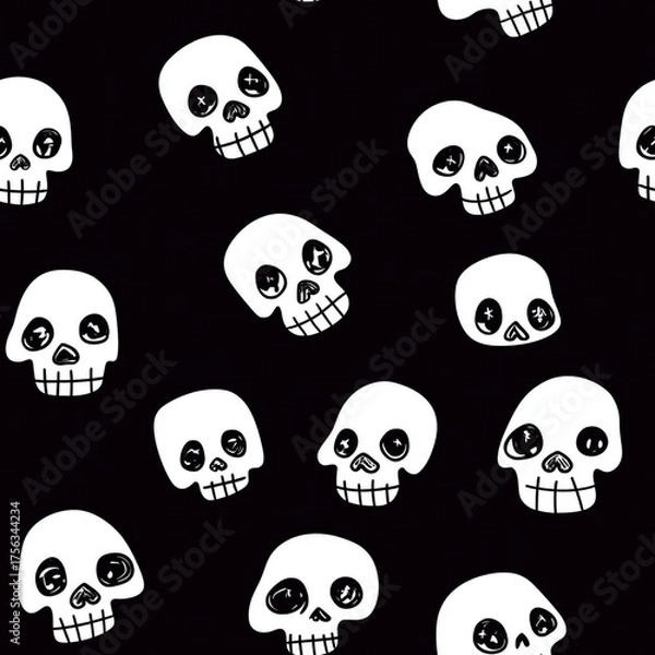 Fototapeta Black seamless backdrop with evenly spaced skulls.
