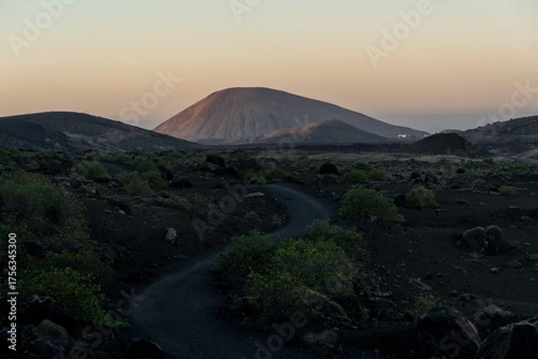 Obraz sunset in the volcano landscape of Timanfaya in Lanzarote
