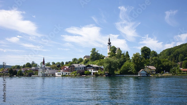 Obraz The village of Attersee on Lake Attersee in Austria.