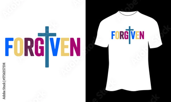 Obraz Minimalist “Forgiven” Typography with Cross Symbol Christian T-Shirt Design