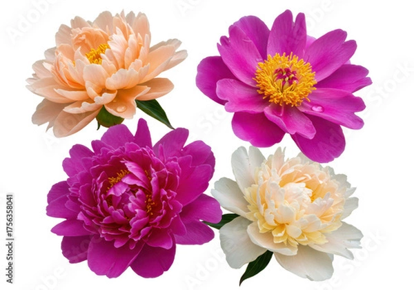 Fototapeta Isolated Peonies Displaying Different Colors with Summer Flowering in a Studio Setting