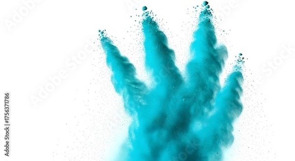 Fototapeta A vibrant explosion of turquoise powder against a stark white backdrop creating a dynamic effect