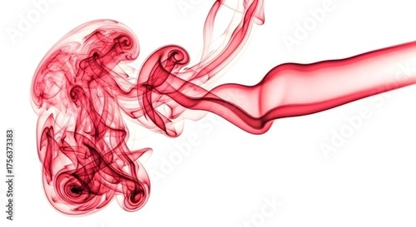 Fototapeta A delicate dance of crimson smoke gracefully swirling against a pristine white backdrop scene silhouette