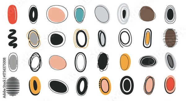 Fototapeta A collection of abstract organic shapes and doodles with hand drawn textures.