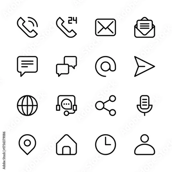 Fototapeta Communication line icon set. Contact icon set. Contact us, Help, Support line icons. Contact ui icons.