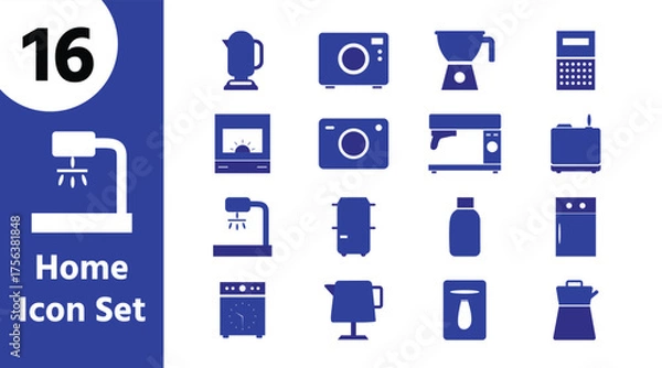 Obraz Home Appliances and Kitchen Electronics Icon Set  Blender, Coffee Maker, Toaster, and Fridge Vector