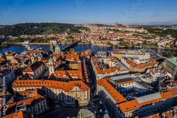 Fototapeta Beautiful Aerial view of Old town Square, the Astronomical Clock, St. Nicholas Church and the Church of Our Lady before Týn in Prague