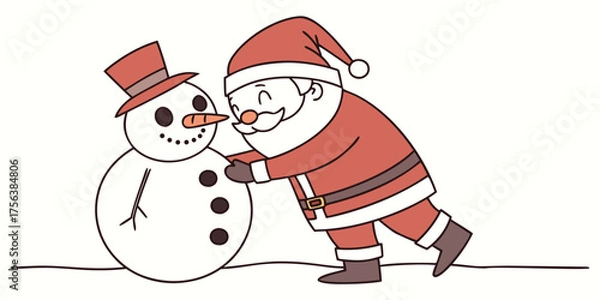 Fototapeta Santa Hugging a Snowman Cute Flat Minimal Vector Illustration