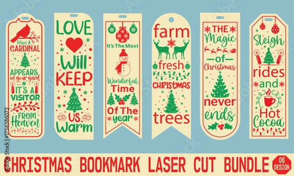 Fototapeta Christmas Bookmark Laser Cut Design Featuring Angels, Stars, and Snowflakes, Ideal for Handmade Gifts, Paper Crafting, and Holiday Themed Reading Accessories