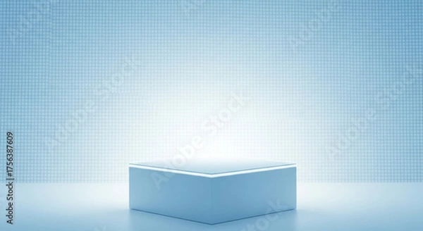 Fototapeta Minimalist blue product display podium with grid background for product promotion and advertising