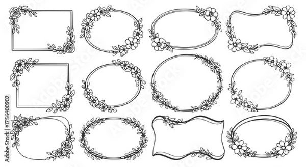 Obraz Simple vector border black and white with flowers element