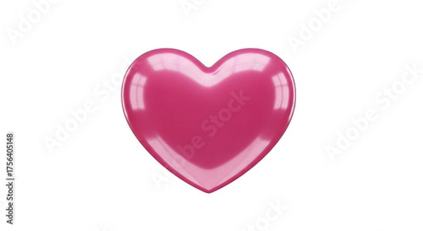 Fototapeta Glossy Pink Heart Shape Isolated on White.