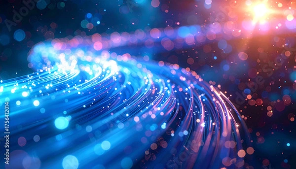 Fototapeta Digital Data Stream: The image depicts a dynamic visualization of a digital data stream, illustrating the flow of information across a network or system.