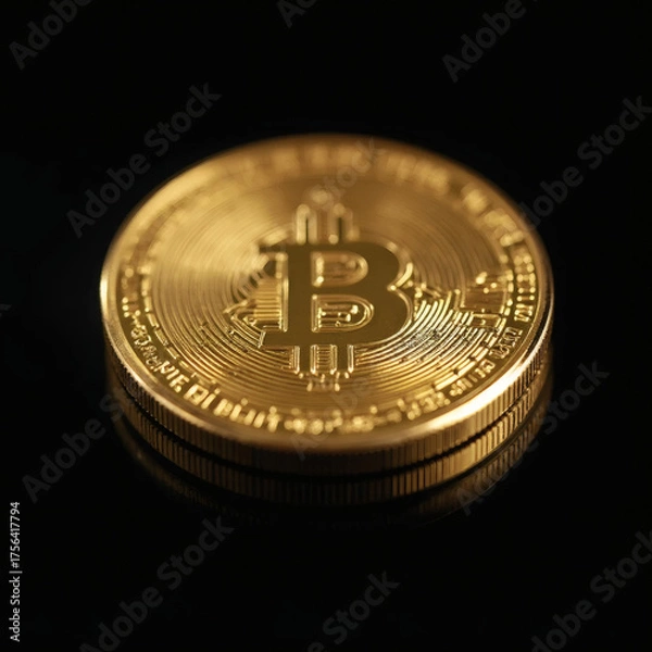 Fototapeta Golden bitcoin coin close-up