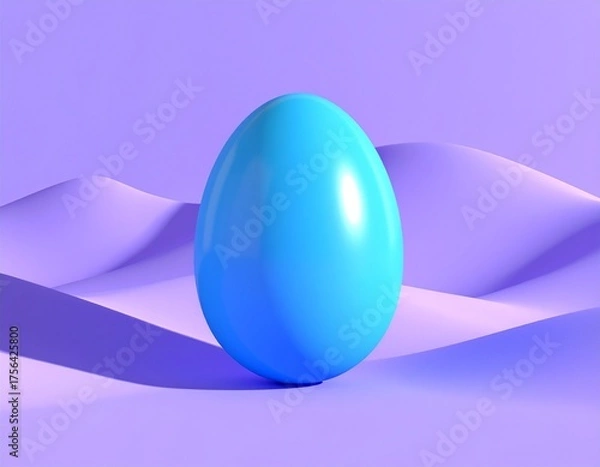 Fototapeta Vibrant blue egg rests on a soft purple undulating surface with gentle shadows.