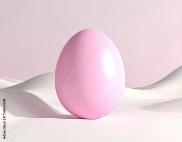 Fototapeta Soft pastel pink egg rests on a serene, minimalist landscape with gentle curves.