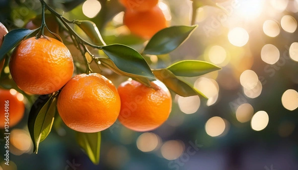 Fototapeta mandarin on tree with bokehs