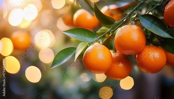 Fototapeta mandarin on tree with bokehs