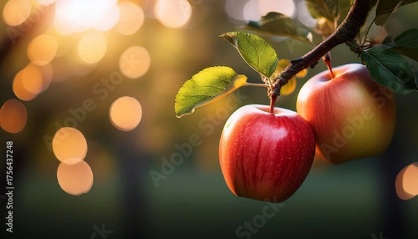 Fototapeta apple on a tree with bokehs
