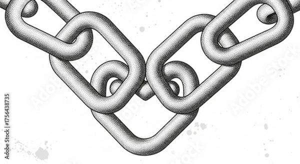 Fototapeta Interlocking metal chain links in a stippled illustration against white space